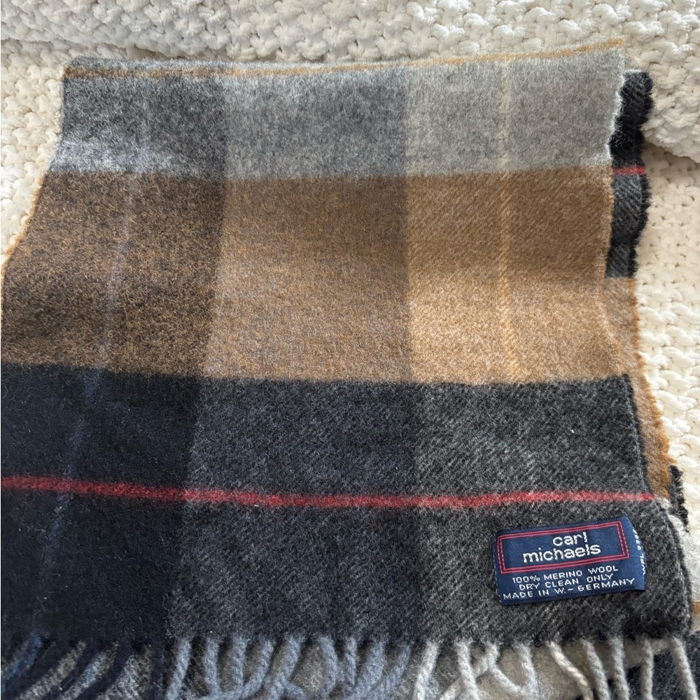 Vintage pre 90’s Carl MichaelsPlaid Wool Scarf - Black, Gray, and Brown